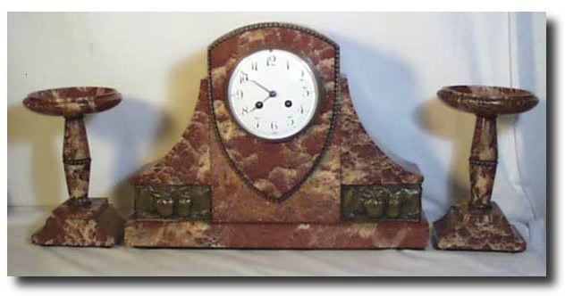 French Rouge Marble with bronze strawberries and beaded decoration, circa 1902's — Antique Clocks Price Guide