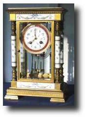 French Crystal Regulator with Porcelain Columns and panels, c. 1890 — Antique Clocks Price Guide