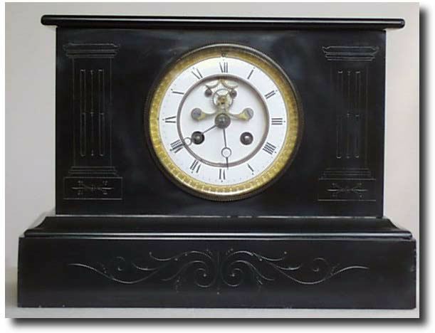 French Black Marble Mantel Clock with visable escapement, c. 1880's — Antique Clocks Price Guide