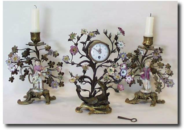 Porcelain and Bronze 3 piece clock garniture, c. 1900's — Antique Clocks Price Guide