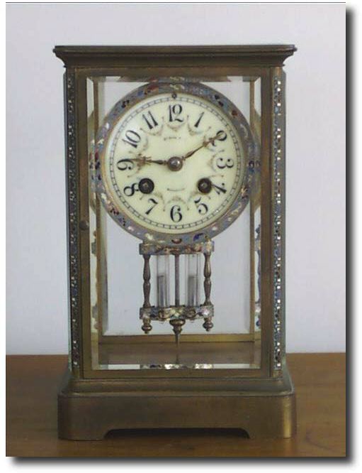 French Crystal Regulator with Champleve Enamel, c. 1890 — Antique Clocks Price Guide