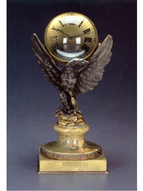 Fine and unusual eight-day going bronze, Italian onyx and crystal keyless table timepiece. Swiss, circa 1890. — Antique Clocks Price Guide
