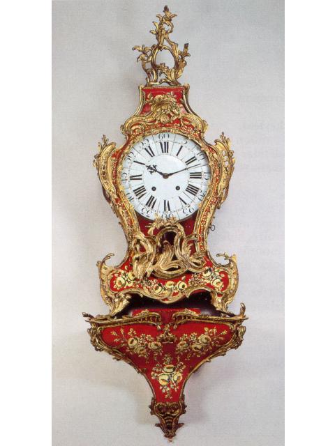 Fine painted wood and gilt bronze eight-day going hour and half-hour striking Louis XV cartel with matching bracket, so-called cul de lampe. France, circa 1760. — Antique Clocks Price Guide