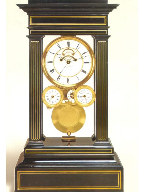 Very fine, ebonized center-seconds month-going mantel regulator with mean and solar time, annual calendar and visible escapement. Henri Motel, Paris, No. 3, circa 1850. — Antique Clocks Price Guide