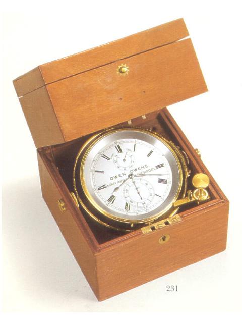 Two-day marine chronometer with winding indicator, Owen Owens, circa 1880. — Antique Clocks Price Guide