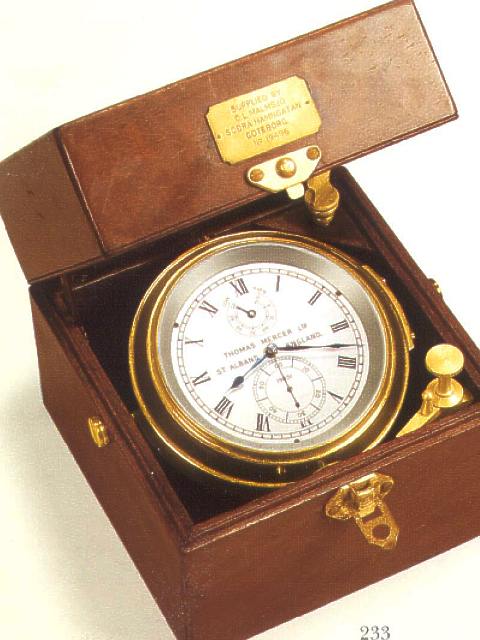Fine mahogany two-day marine chronometer with winding indicator. Thomas Mercer, Ltd. London, No. 19851, circa 1950. Fine — Antique Clocks Price Guide