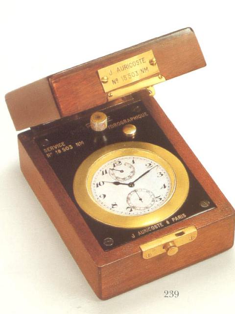 Surveying clock with 36-hour winding indication and stop feature. Jules Auricoste et Fils, circa 1930. — Antique Clocks Price Guide