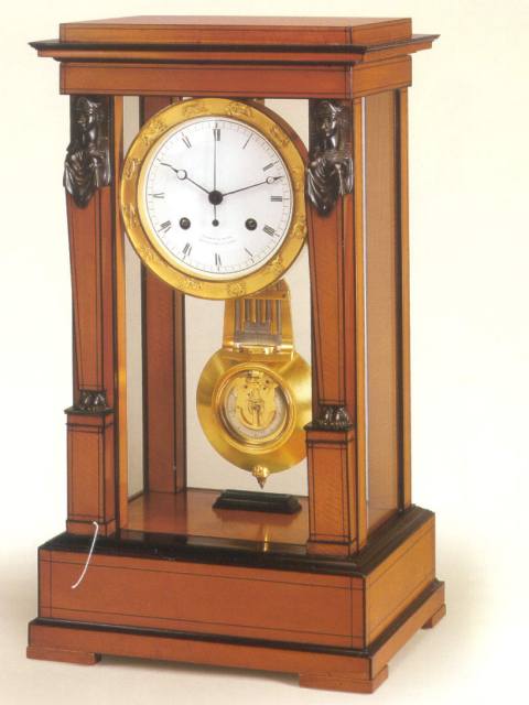 Very fine and rare veneered mahogany inlaid with ebony center-seconds table regulator with thermometer. Blondeau, Bte du Roi, No. 5243, "Retour d'Egypte" style. — Antique Clocks Price Guide