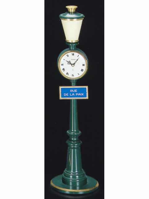 Eight-day going keyless table timepiece, designed as street lamp. Jaeger, Paris, made in the 1960's. — Antique Clocks Price Guide