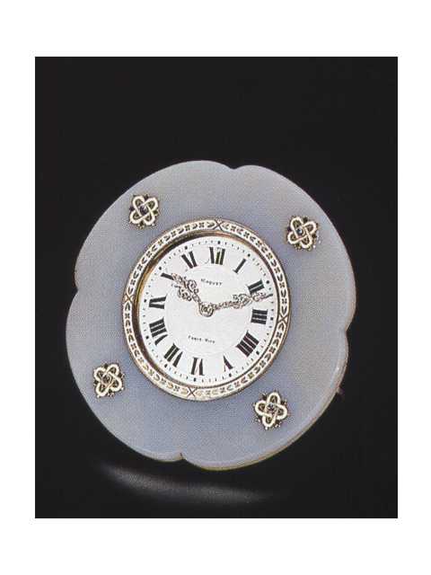 Agate, silver gilt, 18K gold and enamel Art Deco, eight-day going strut clock. Maquet, circa 1930. — Antique Clocks Price Guide