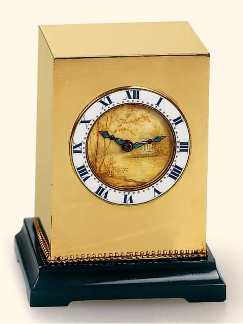 Art Deco 18K yellow gold, enamel and nephrite eight day-going desk clock. Geneva Clock Co., circa 1910. — Antique Clocks Price Guide