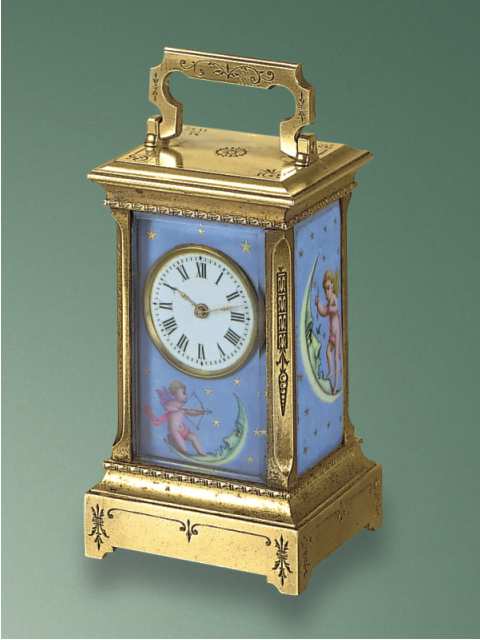 Gilt brass and painted enamel eight-day going miniature carriage clock, French, circa 1890. — Antique Clocks Price Guide