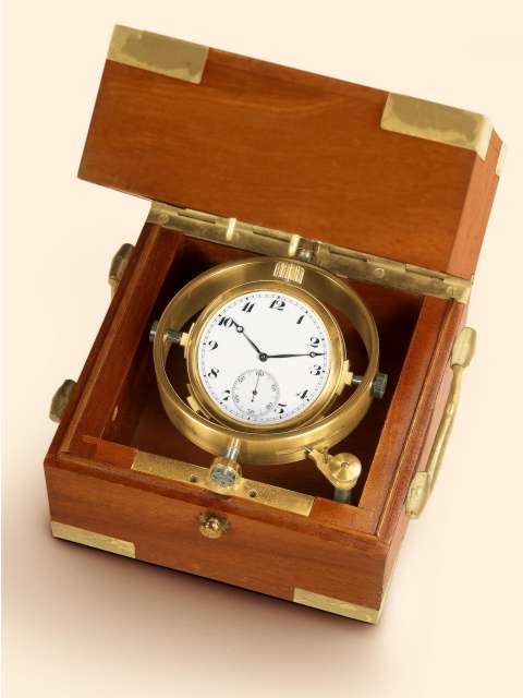18K gold, keyless one-minute tourbillon regulator in mahogany gimbaled box. James Pellaton, made in 1941. — Antique Clocks Price Guide