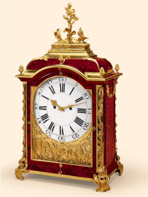 Extremely fine and rare, red tortoiseshell veneered and ormolu eight day-going, hour and half-hour striking and hour-repeating musical bracket clock with eight tunes playing on the hour or on demand. Pierre Jaquet Droz, A la Chaux-de-Fonds, circa 1770. Extremely — Antique Clocks Price Guide