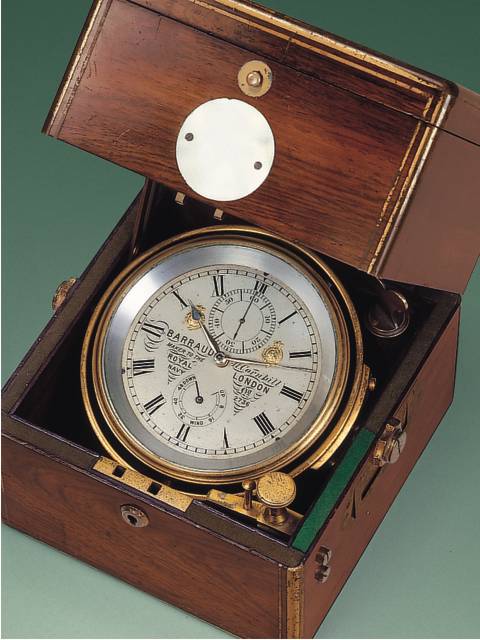 Two-day marine chronometer with auxiliary compensation and 56-hour power reserve indicator. Barraud, London, circa 1850. — Antique Clocks Price Guide