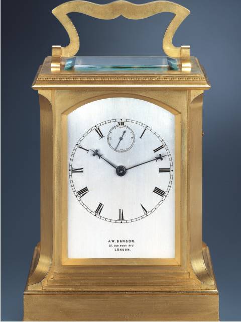 "Giant" gilt brass 8 day-going, triple-train, grande sonnerie quarter-repeating carriage clock. J.W. Benson, London, circa 1890. — Antique Clocks Price Guide