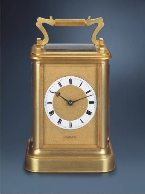 "Giant" gilt brass 8 day-going double-train carriage clock, striking the hours and quarters. William Payne &amp; Co, London, circa 1850. — Antique Clocks Price Guide