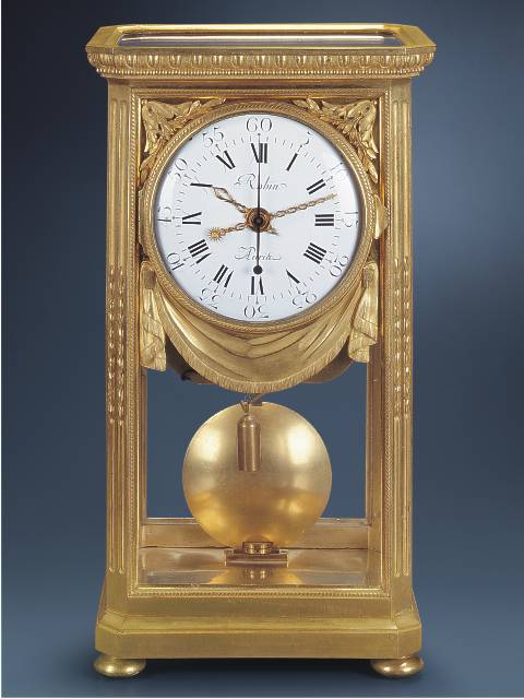 Very fine and rare gilt brass three month-going, double barrel center-seconds mantle regulator with remontoire d'galit. Robin de Paris, circa 1780. — Antique Clocks Price Guide