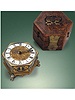 Fine and very rare gilt and silvered bronze three-train, hour- and quarter-striking, large horizontal table clock in original leather fitted box. Christianus Caroll, Ksningsberg, circa 1660.