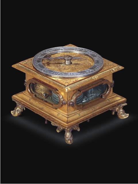 Rare gilt metal single hand small hour-striking horizontal table clock. French, circa 1670. — Antique Clocks Price Guide