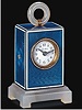 Very fine silver, enamel, and agate, eight day-going small desk clock with original Morocco fitted box. Cartier, Paris, circa 1910.