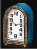 Fine sterling silver and enamel eight day-going, small domed desk clock with original leatherfitted box. Wegelin Fils, Lyon et Geneve, circa 1925.