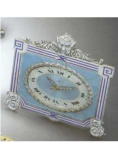 Silver gilt and enamel eight day going, keyless strut clock in original fitted box. JTC, Geneva, circa 1900. — Antique Clocks Price Guide