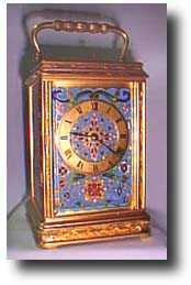 French Cloisonne strike and repeat carriage clock, c. 1880 — Antique Clocks Price Guide