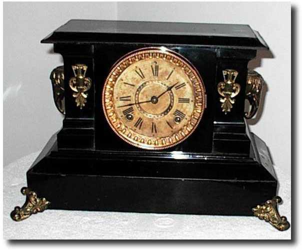 Ansonia "Clayton" model Enameled Iron case mantel. circa 1914 — Antique Clocks Price Guide