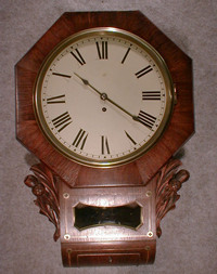 THIS IS A 8 DAY ENGLISH DROP DIAL CHAIN FUSEE TIMEPIECE IN A MAHOGANY CASE WITH BRASS INLAY. CIRCA 1900-1910. — Antique Clocks Price Guide