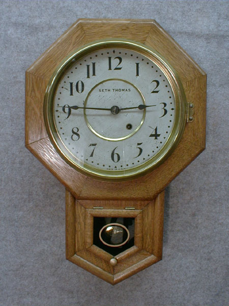 Seth Thomas Oak 10" Short Drop School Clock. Circa 1920'S. — Antique Clocks Price Guide