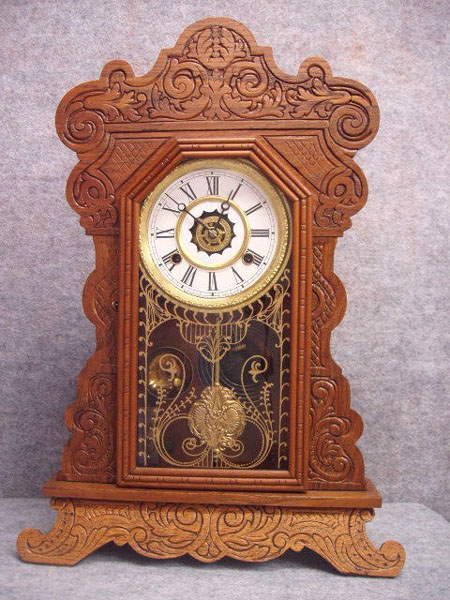 Waterbury Pressed Oak Shelf Clock, "Felix". Circa 1900-1910. — Antique Clocks Price Guide