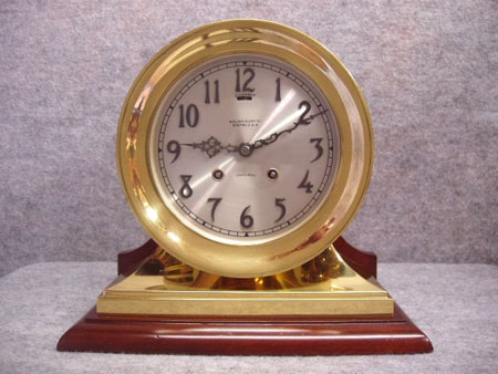 Chelsea Clock Co. 6" Mahogany And Metal Base "Special" Ship's Bell Clock, Serial No. 158596, Circa 1923. — Antique Clocks Price Guide