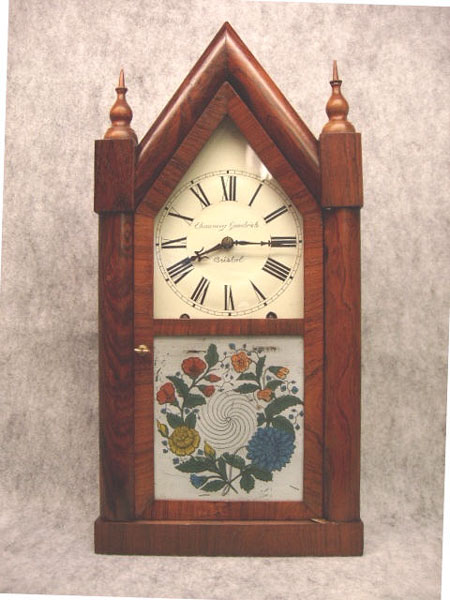 Sharp Gothic (Steeple) Shelf Clock By Chauncey Goodrich In A Rosewood And Mahogany Veneered Case With The Original Finials, Circa 1855-60. — Antique Clocks Price Guide