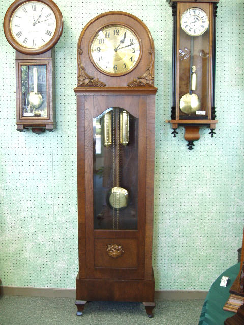 German Round Top Floor Clock In An Oak Veneered Case By Kieninger.  Circa 1910-1920. — Antique Clocks Price Guide