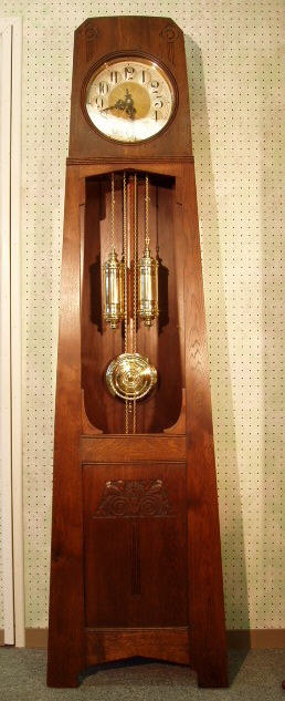 German Art Nouveau Style Open Well Floor Clock By Berliner-Zimmeruhren-Fabrik Gmbh, Made Of Oak Solids And Veneers. Circa 1895-1900. — Antique Clocks Price Guide