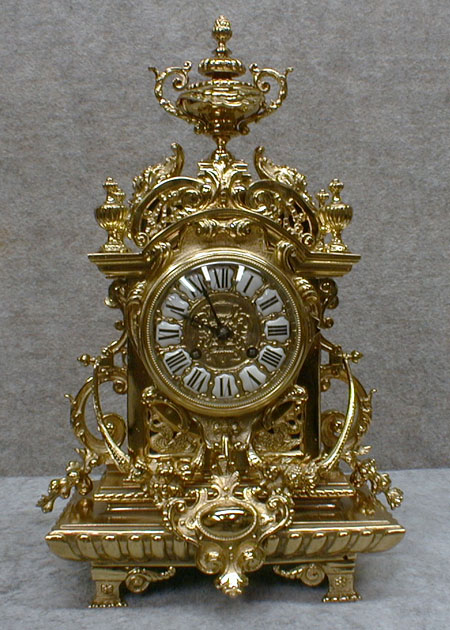 French Gold Plated Solid Brass Mantel Clock By Japy Freres. — Antique Clocks Price Guide