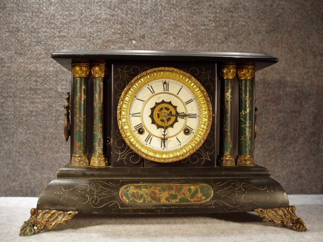 Waterbury Wood Case Black Mantel "Dunraven" Clock. Circa 1909. — Antique Clocks Price Guide