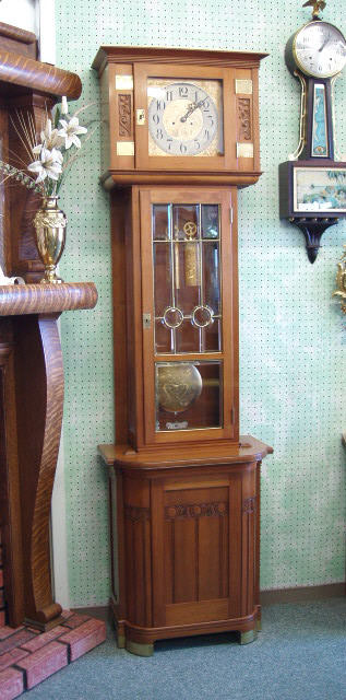 2 Piece Cabinet Floor Clock With An 8 Day Vienna Two Weight Movement, In A Walnut Veneered Case With Carvings And Brass Accents. — Antique Clocks Price Guide
