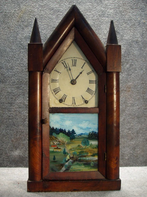 "Patent Spring" Brass Movement Sharp Gothic "Steeple" Clock Made By Brewster And Ingraham In Bristol, Conn., Circa 1843-1852. — Antique Clocks Price Guide