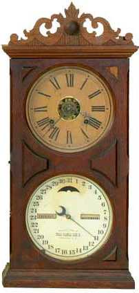 Ithaca Carved Top Farmer's Double Dial Calendar Shelf Clock — Antique Clocks Price Guide