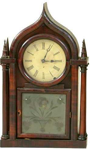 Brewster &amp; Ingraham Round Gothic Steeple Shelf Clock — Antique Clocks Price Guide