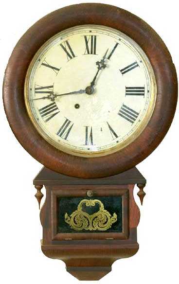 Ansonia Brass &amp; Copper Co. Round Head Drop Trunk Schoolhouse Clock — Antique Clocks Price Guide