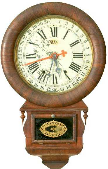 Ansonia Brass &amp; Copper Co. Round Head Drop Trunk Schoolhouse Clock — Antique Clocks Price Guide