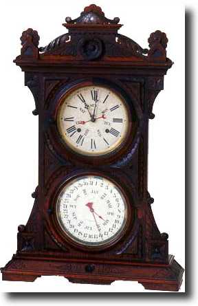 WELCH, SPRING &amp; CO. DOUBLE DIAL CALENDAR CLOCK (Forestville, CT c. 1870 — Antique Clocks Price Guide