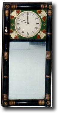 UNUSUAL NEW HAMPSHIRE MIRROR CLOCK (T.H. Curtis, Lowell, MA c. 1820) — Antique Clocks Price Guide