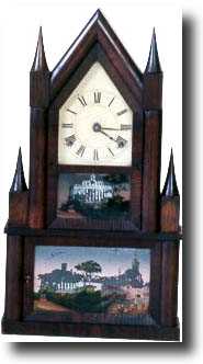 ELISHA MANROSS STEEPLE ON STEEPLE SHELF CLOCK (Bristol, CT c. 1840) — Antique Clocks Price Guide