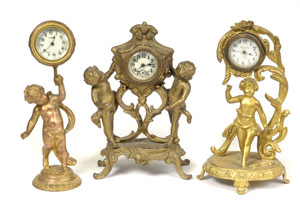 Three Figural Novelty Clocks, — Antique Clocks Price Guide