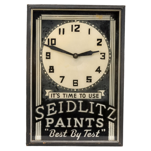 Deco Lighted Seidlitz Paints Advertising Clock, — Antique Clocks Price Guide