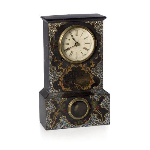 Terry &amp; Andrews Ansonia, Ct. Pearl Inlaid Iron Shelf Clock, ca 1840's — Antique Clocks Price Guide